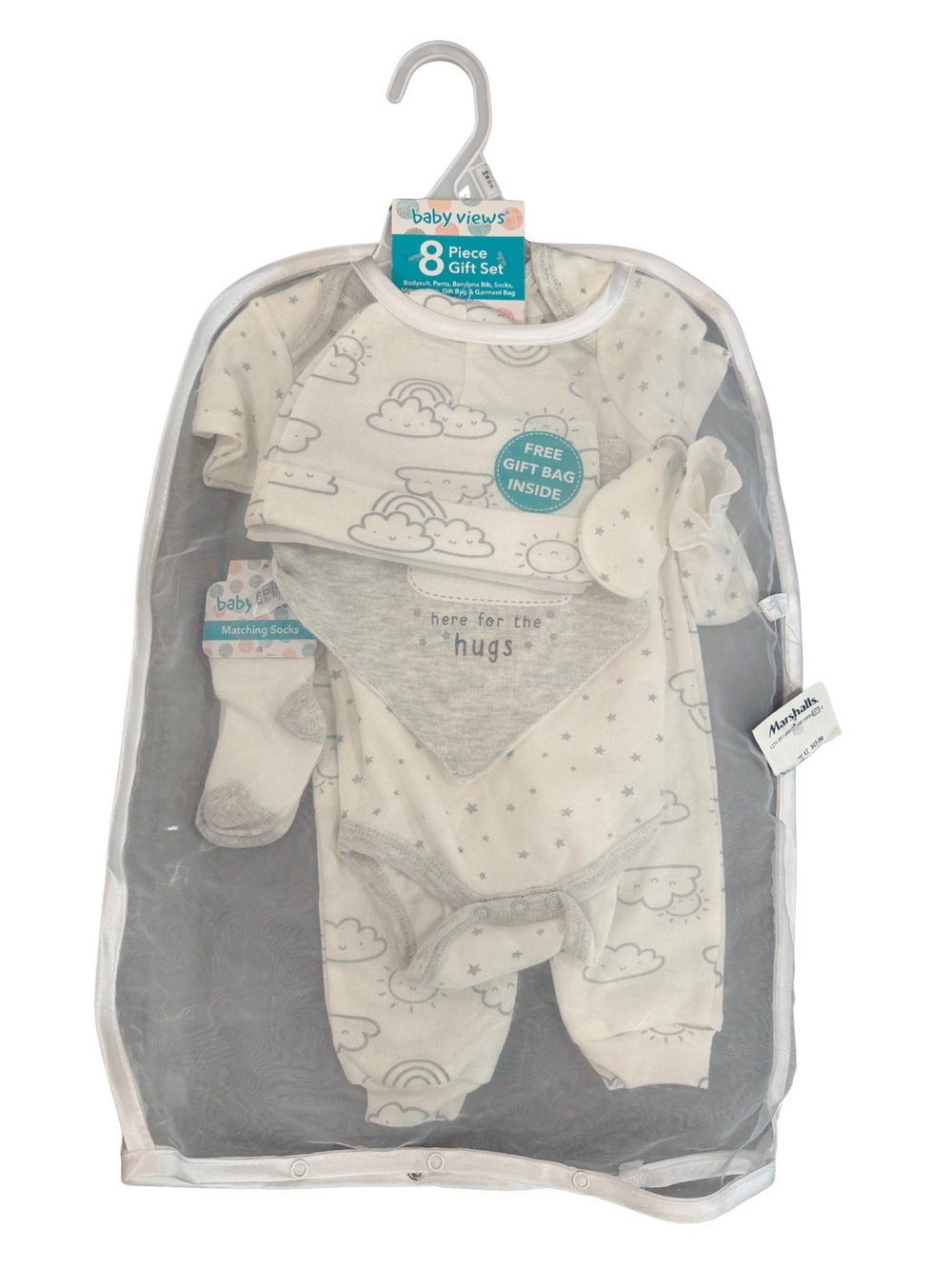 8-Piece Neutral Cloud Baby Bodysuit Gift Set - Gray & White